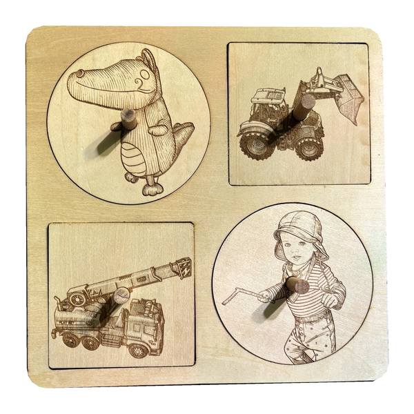 Kinder-Holzpuzzle mit Tier- und Fahrzeugmotiven