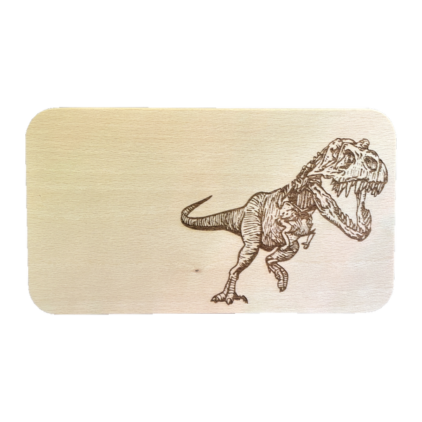 Tyrannosaurus auf Holzbrett – weitere Ansicht