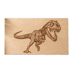 Holzbild aus Buche mit graviertem T-Rex-Skelett nach einer Tattoo-Vorlage